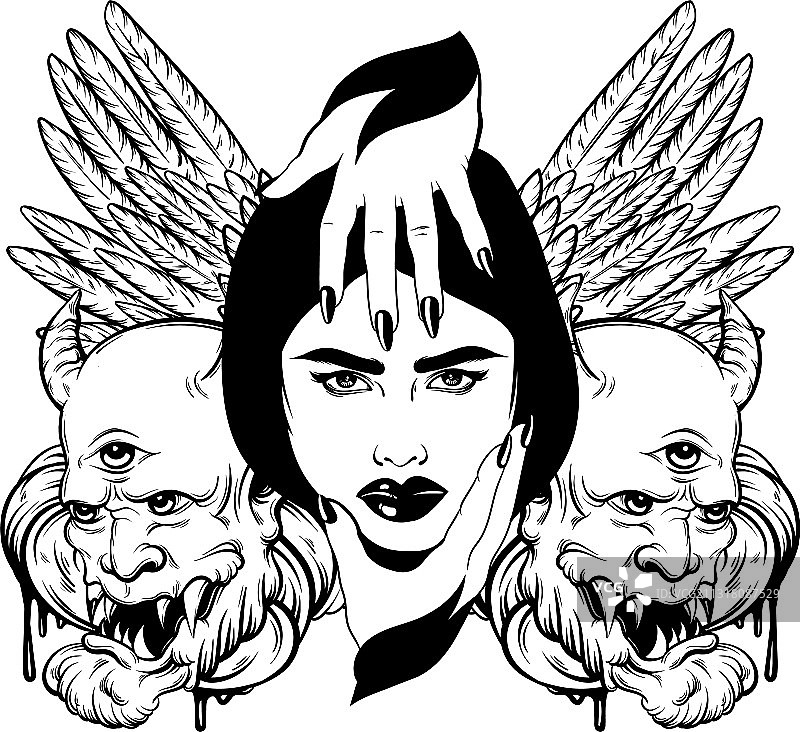 手绘翅膀美女图片素材