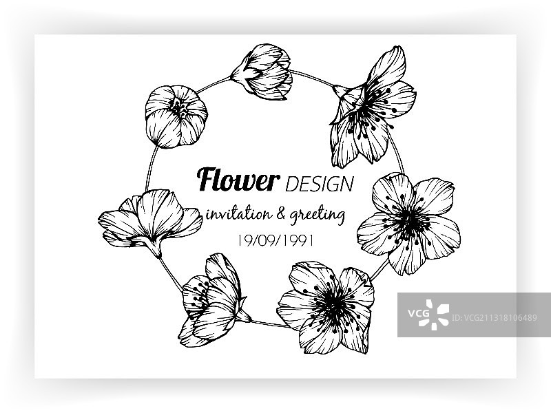 手绘樱花叶子贺卡图片素材