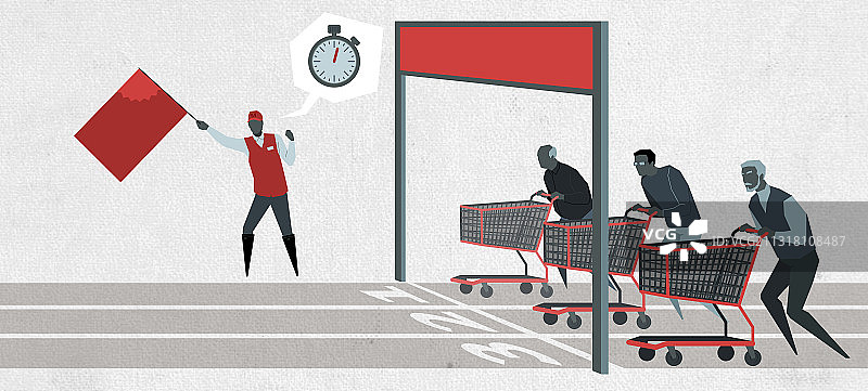 抢购超市打折的老年男性与青年男性图片素材