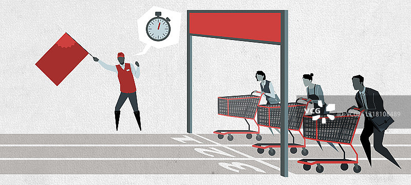 抢购超市打折的职业男女与家庭主妇图片素材