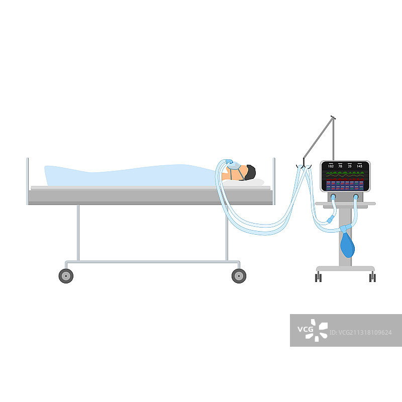 一个男人戴着CPAP呼吸机躺在床上图片素材