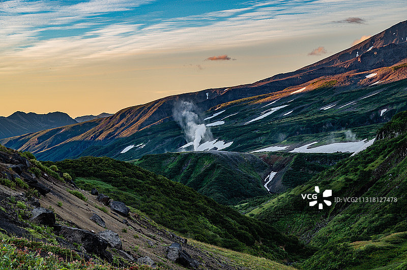 堪察加半岛日落山景，俄罗斯图片素材