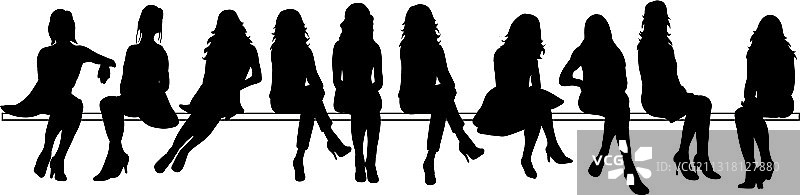 坐着的女孩剪影合集图片素材