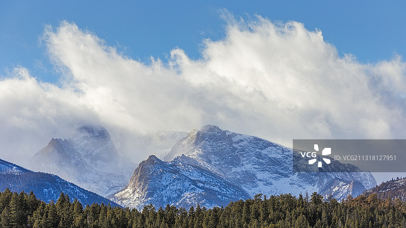 美国科罗拉多州埃斯蒂斯公园雪山全景图片素材