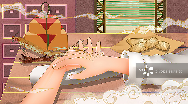 中医养生号脉插画图片素材