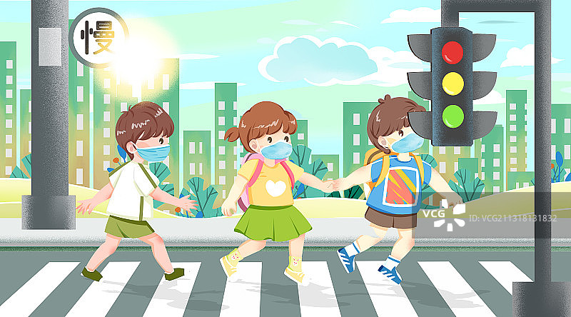 小学生过马路插画图片素材