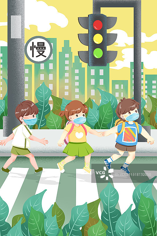 小学生过马路插画图片素材