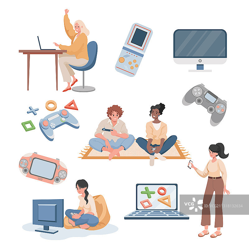 快乐的年轻人在玩电子游戏图片素材