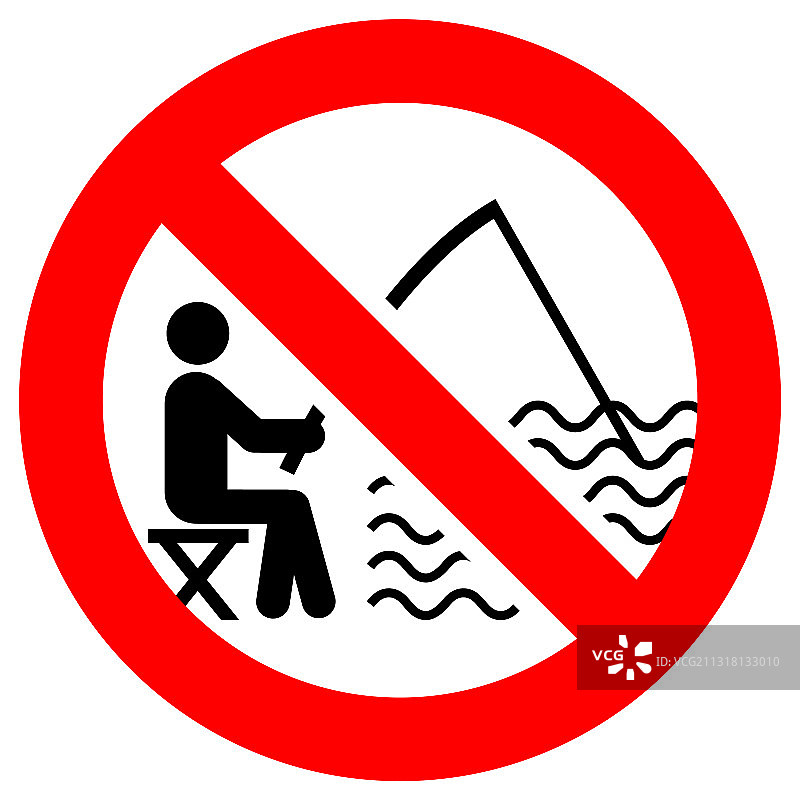 禁止钓鱼圆形贴纸图片素材