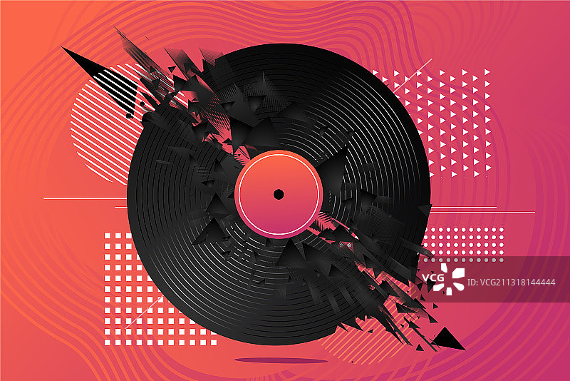 电子彩旗与黑胶唱片音乐图片素材