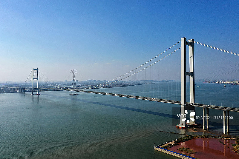 广东省东莞市虎门镇虎门港和南沙大桥航拍图片素材