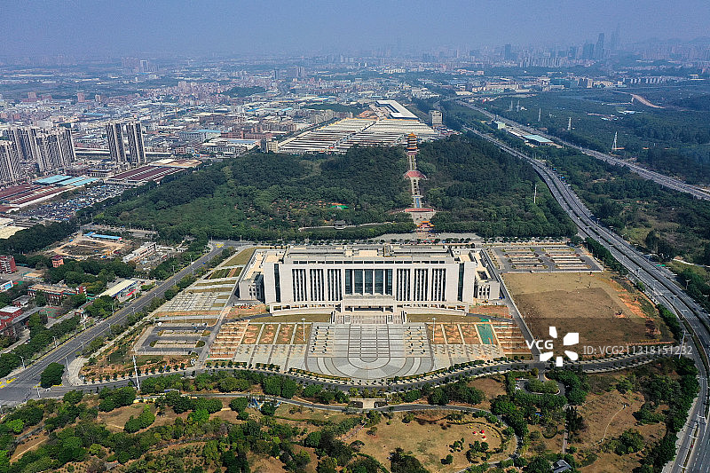 广东省东莞市厚街镇福神岗公园和政府服务中心航拍图片素材