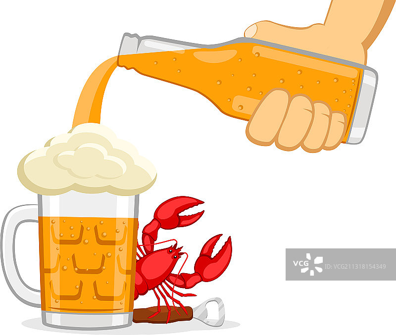 将啤酒从瓶子倒入玻璃杯中图片素材