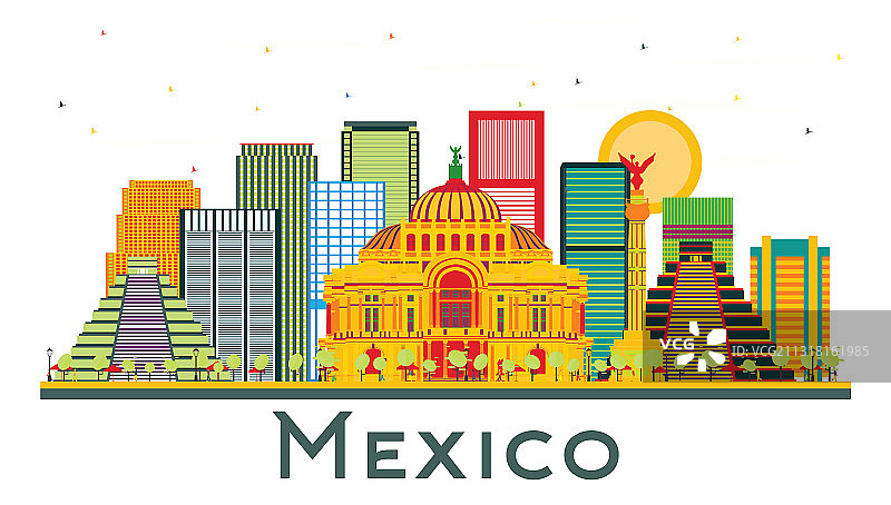 墨西哥城市天际线彩色建筑图片素材