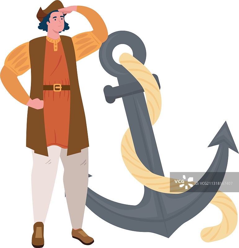 带锚的克里斯托弗·哥伦布卡通图片素材