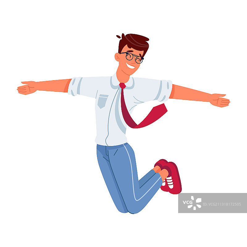 男人面带微笑举手跳跃图片素材