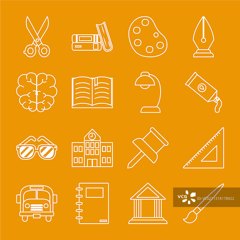 颜料调色板和学校图标线性风格图片素材