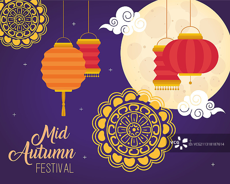 月饼红灯笼庆中秋图片素材