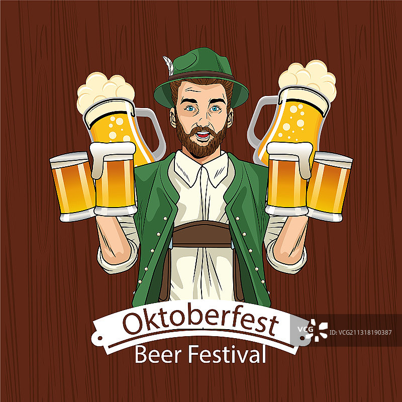 穿着传统服装的慕尼黑啤酒节卡通人物图片素材