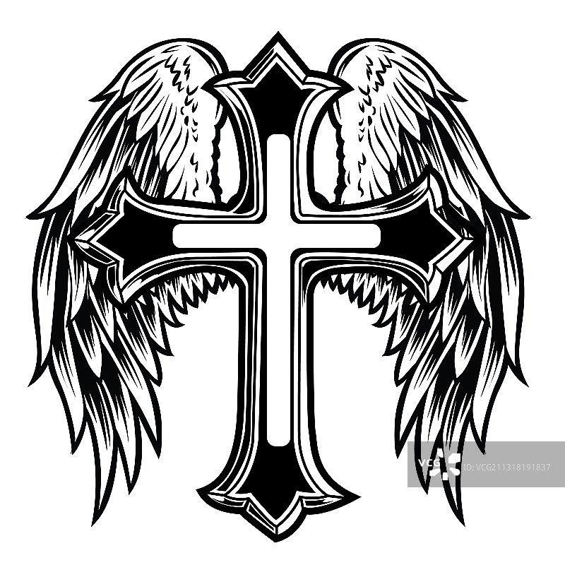 基督教十字翅膀素描图片素材