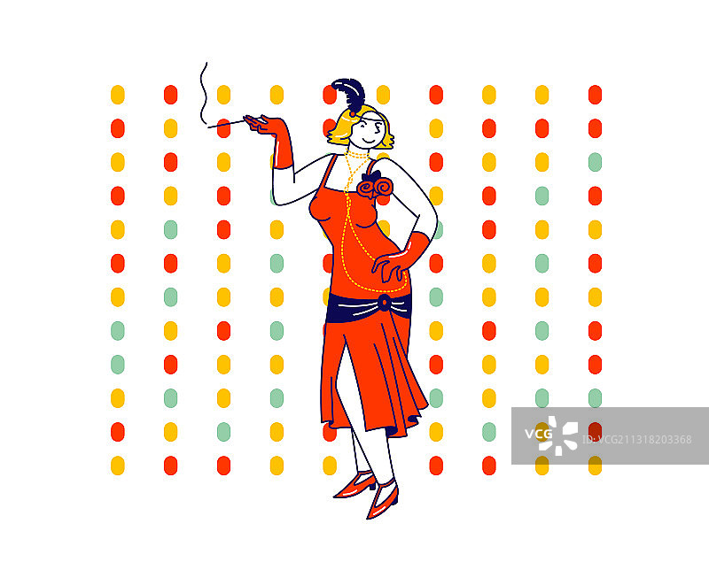 身穿复古连衣裙的年轻女性角色正在拜访图片素材