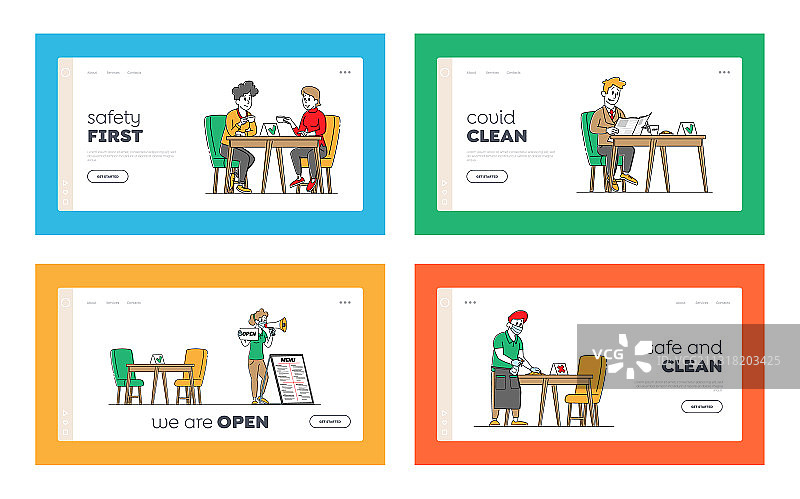 餐厅消毒着陆页模板集图片素材