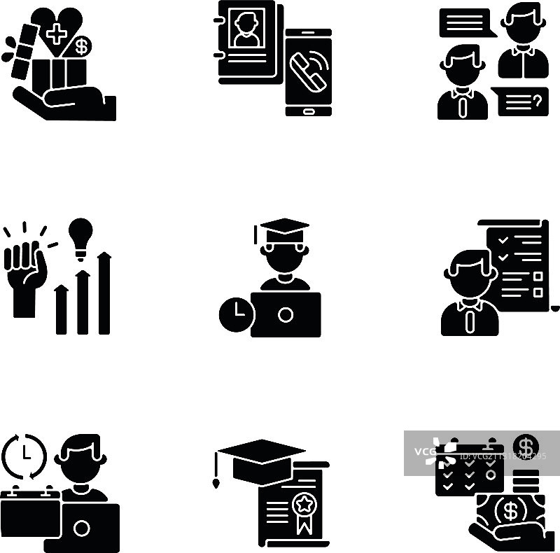 白色背景上的公司条款黑色字形图标集图片素材