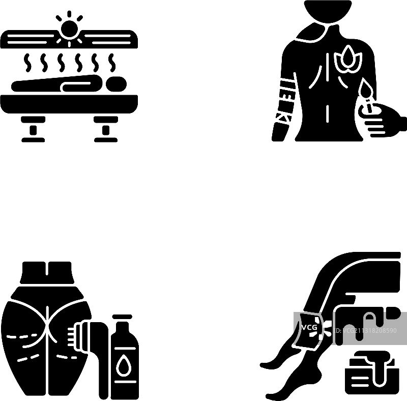 白色背景上的身体护理黑色图标图片素材