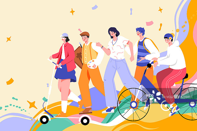 卡通春天教育开学季新学期学生高考学生读书日考证网课矢量插画图片素材