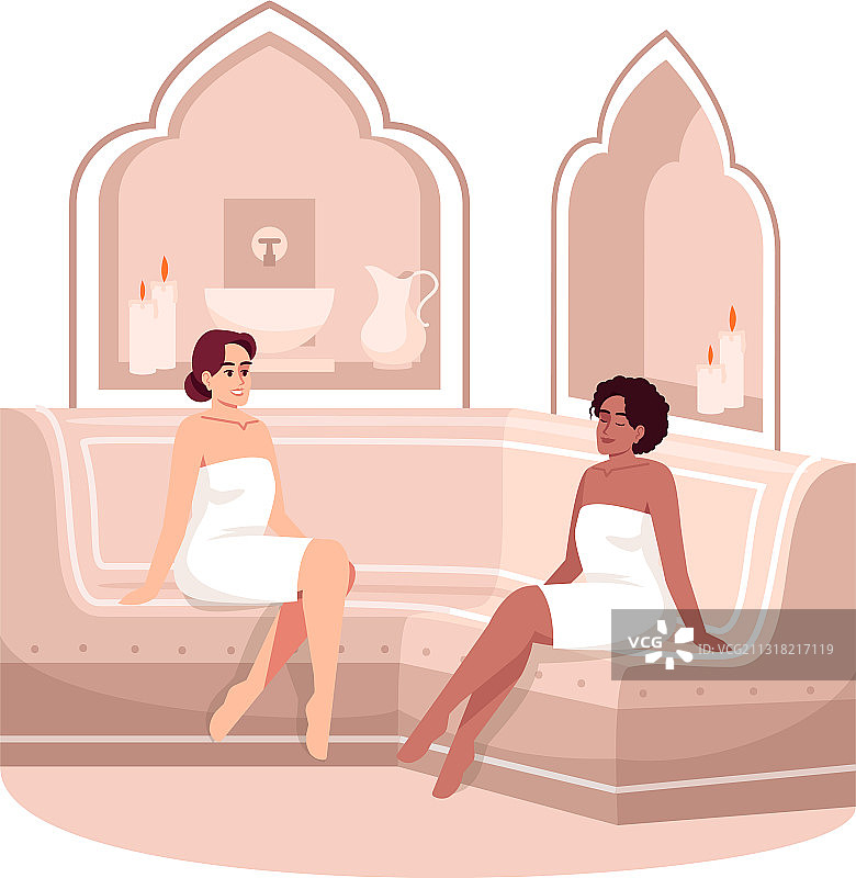 土耳其浴放松半扁平RGB颜色图片素材