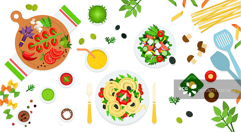 意大利面沙拉和各种配料图片素材
