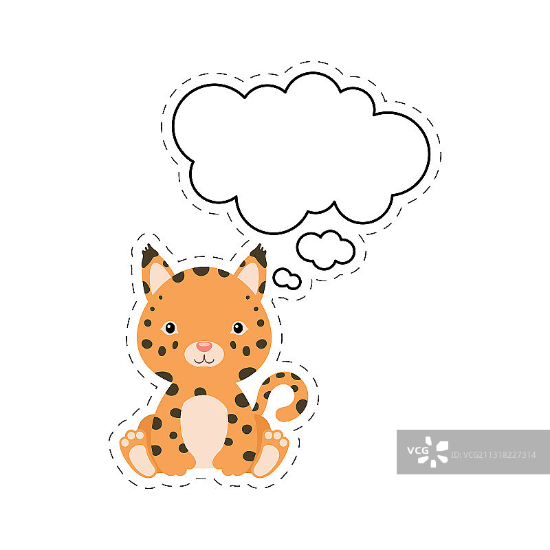 带有语音气泡贴纸的可爱卡通猞猁图片素材