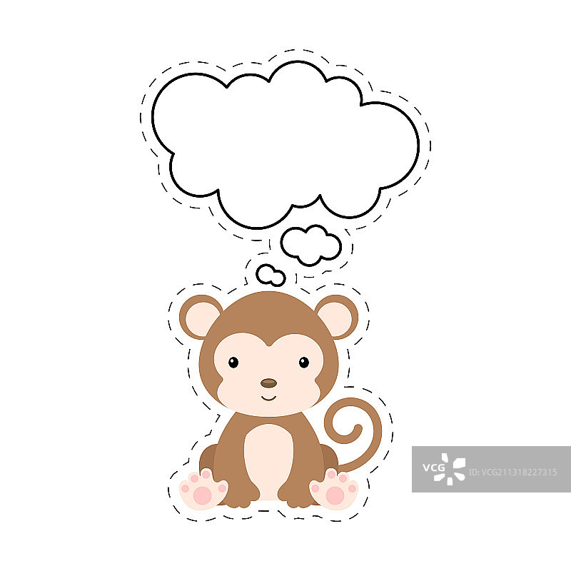 可爱的卡通猴子与语音气泡贴纸图片素材