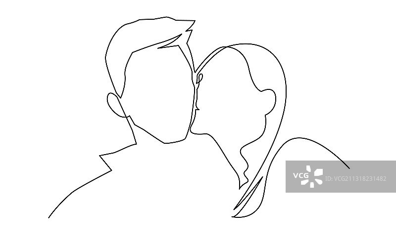 一次连续的浪漫亲吻线条绘画图片素材