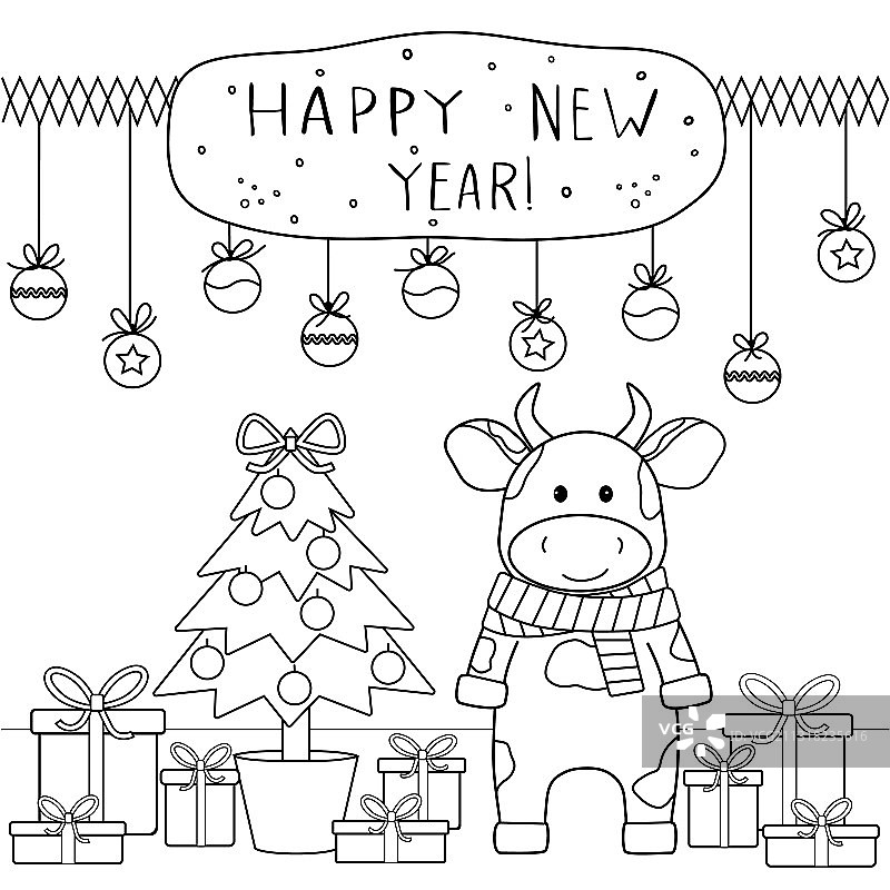 圣诞节涂色书与可爱的公牛图片素材