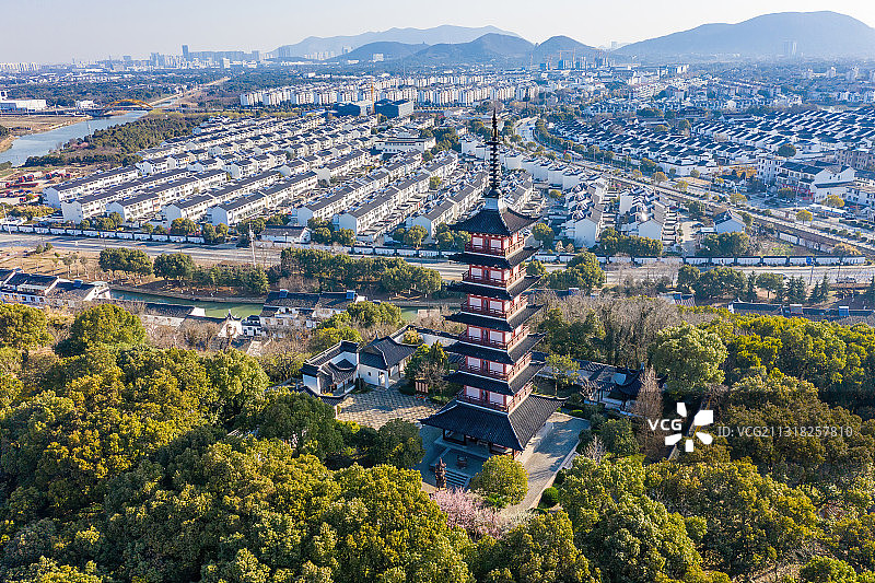 航拍苏州铜观音寺，光福塔图片素材