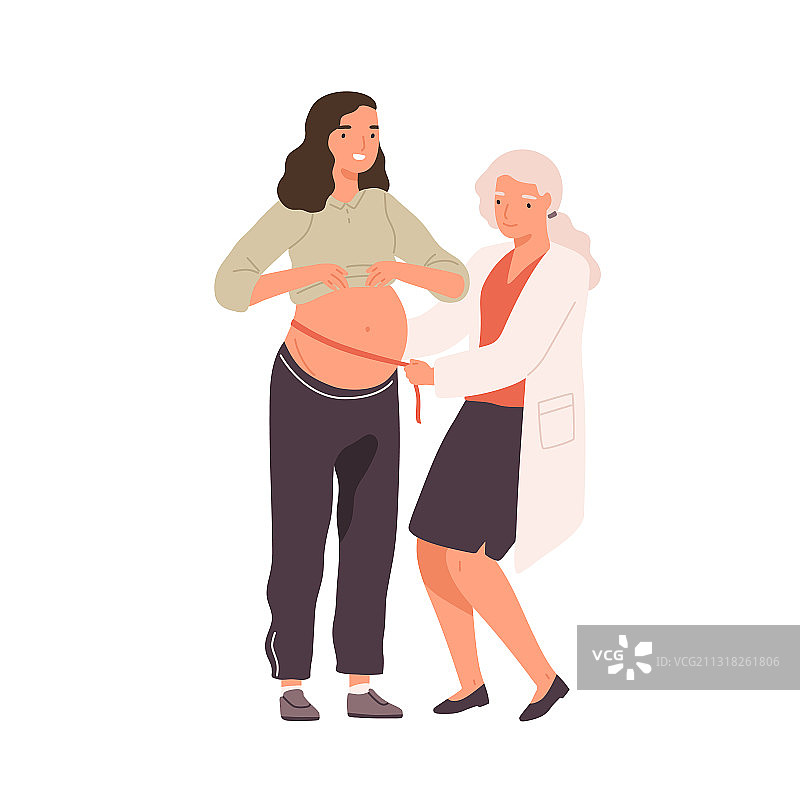女医生为孕妇测量腹围图片素材