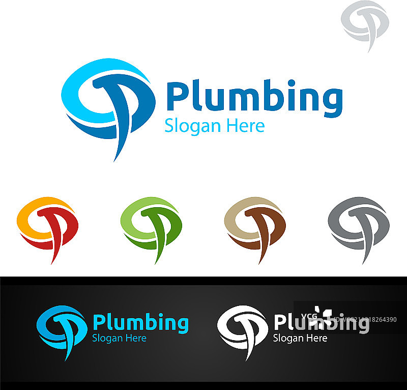 带有水和房屋修复的字母P管道标志图片素材