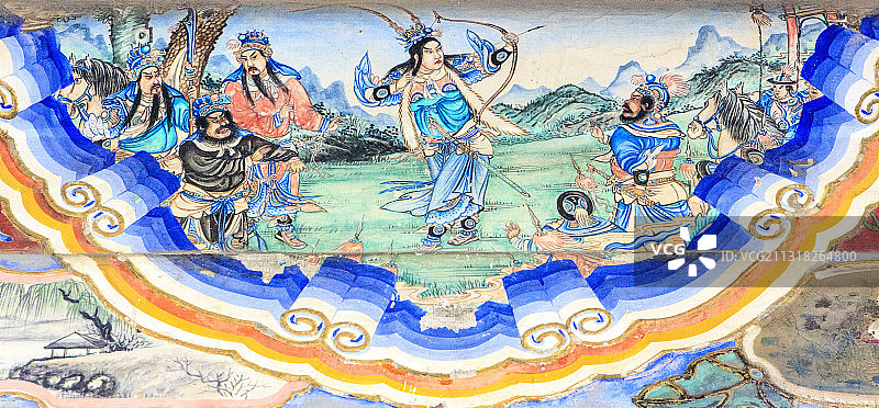 北京颐和园长廊彩画：辕门射戟图片素材