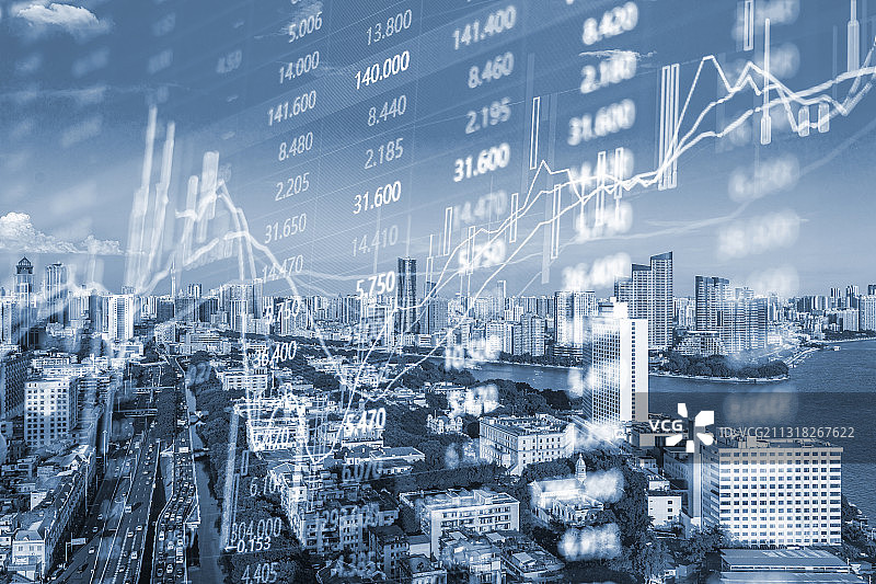 现代商业建筑与金融股市证券概念图片素材