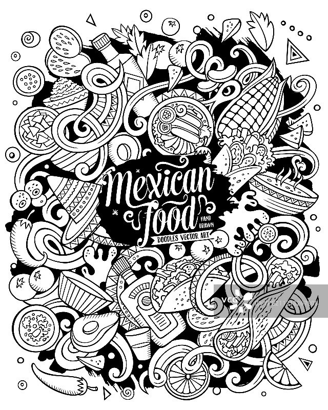 手绘墨西哥食物涂鸦图片素材