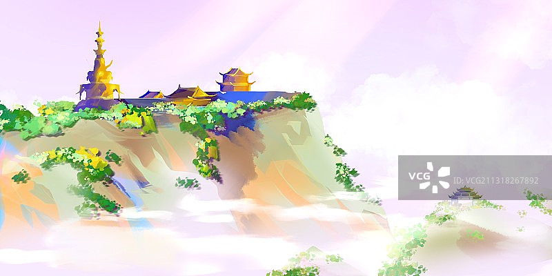 唯美水彩风景画旅游目的地四川峨眉山佛光图片素材