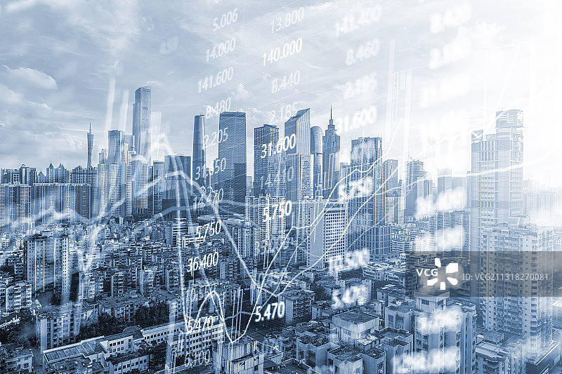 现代商业建筑与金融股市证券概念图片素材