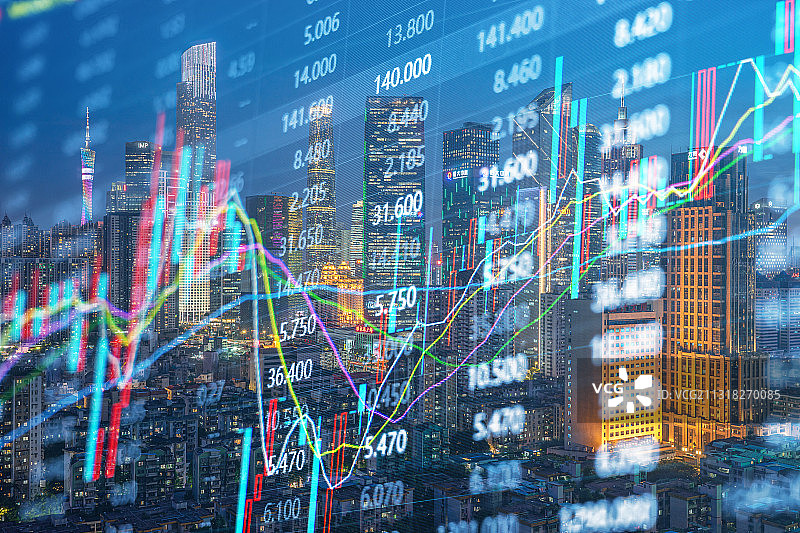 现代商业建筑与金融股市证券概念图片素材