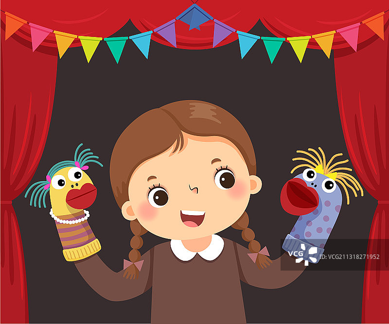 玩袜子木偶的小女孩图片素材