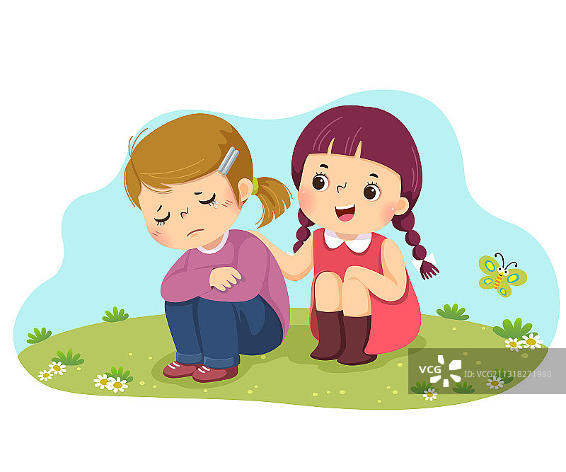 小女孩安慰哭泣的朋友图片素材