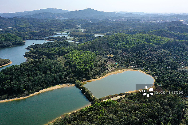 广东省东莞市东城街道同沙生态公园同沙水库航拍图片素材