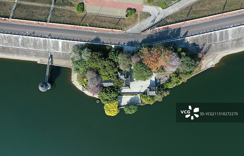 广东省东莞市东城街道同沙生态公园同沙水库航拍图片素材