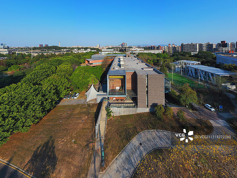 广东省东莞市大朗镇松山湖图书馆和中心公园航拍图片素材