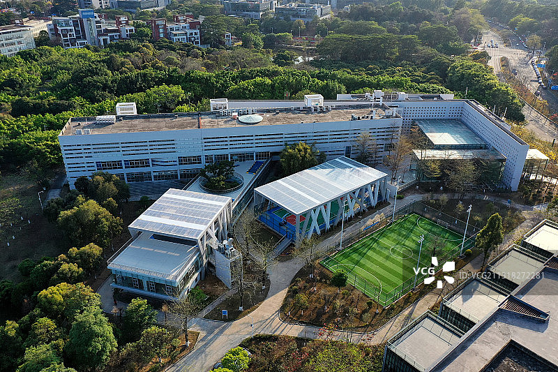广东省东莞市大朗镇松山湖图书馆和中心公园航拍图片素材